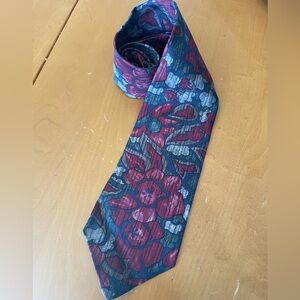Christian Dior silk tie flowers rose red gray
